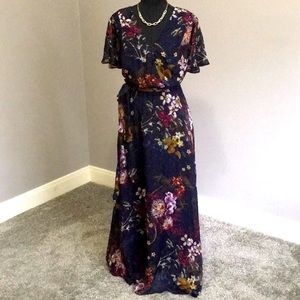 Navy Blue Floral Maxi Dress